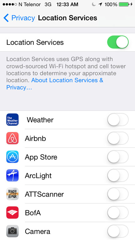 where is location setting on iphone